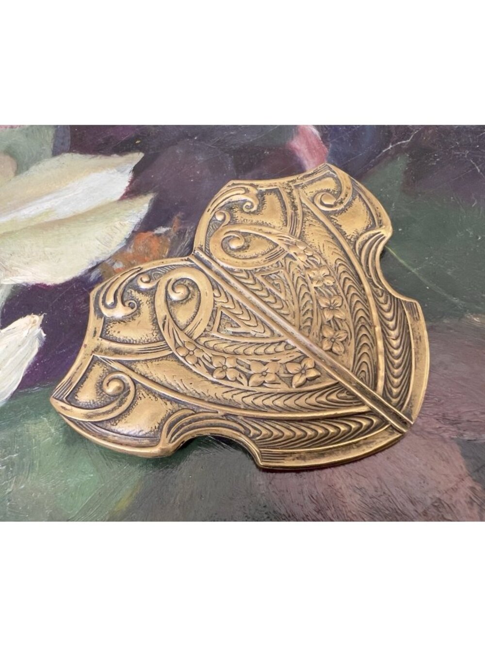 Exceptional Large Ornate Brass Art Nouveau Sash Pin Brooch